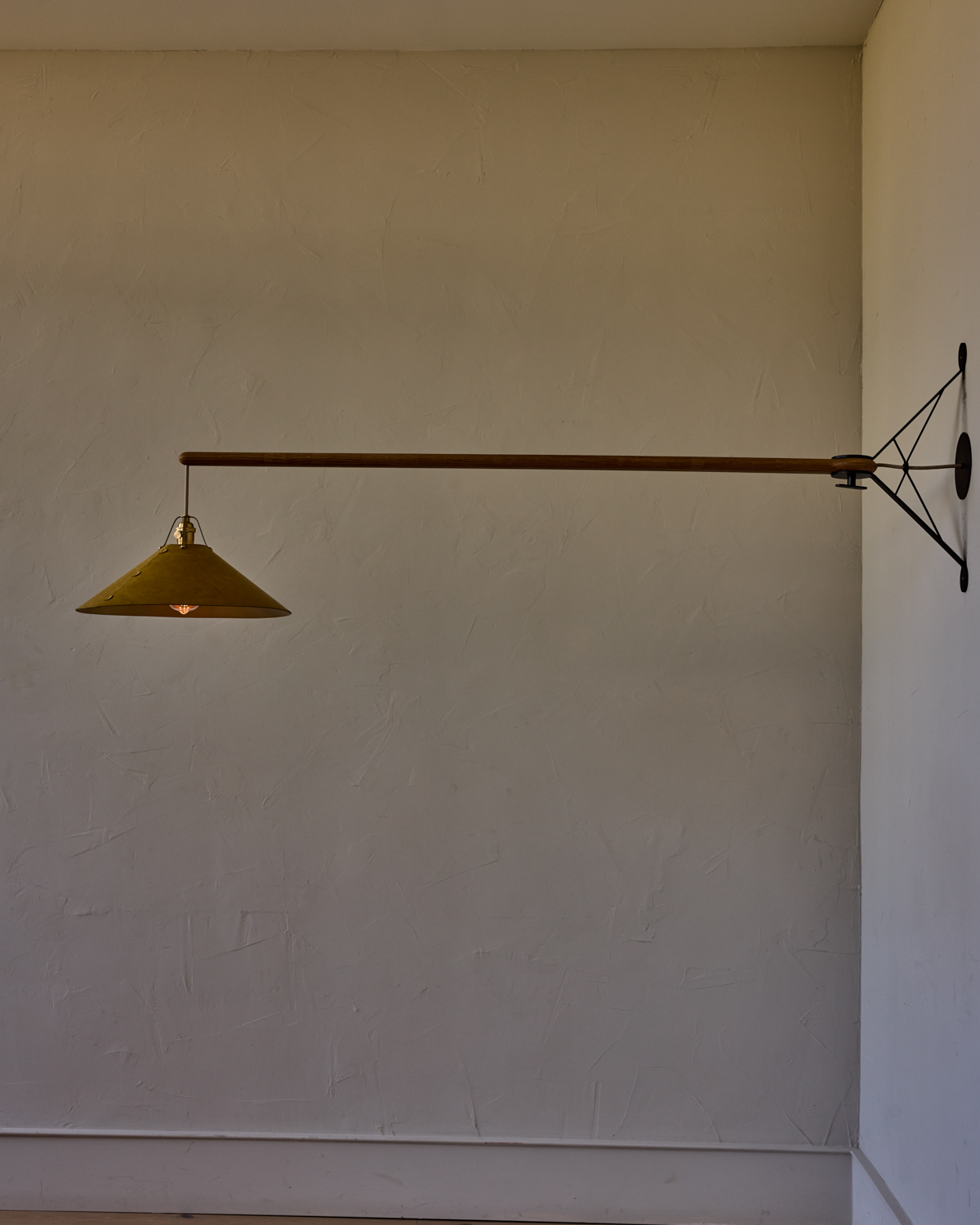 Robert True Ogden RTO Lighting - Extra Large Yaffa Swing Arm Sconce - Spruce Leather Shade - Natural Oak Arm - Oil Rubbed Brass Wall Brackets#leather-shade_spruce-leather