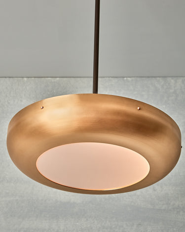 Robert True Ogden RTO Lighting - 12" Lucille Pendant - Milk Glass Diffuser - Brushed Satin Bronze Shade with Oil Rubbed Brass Pole#shade-finish_brushed-satin-bronze