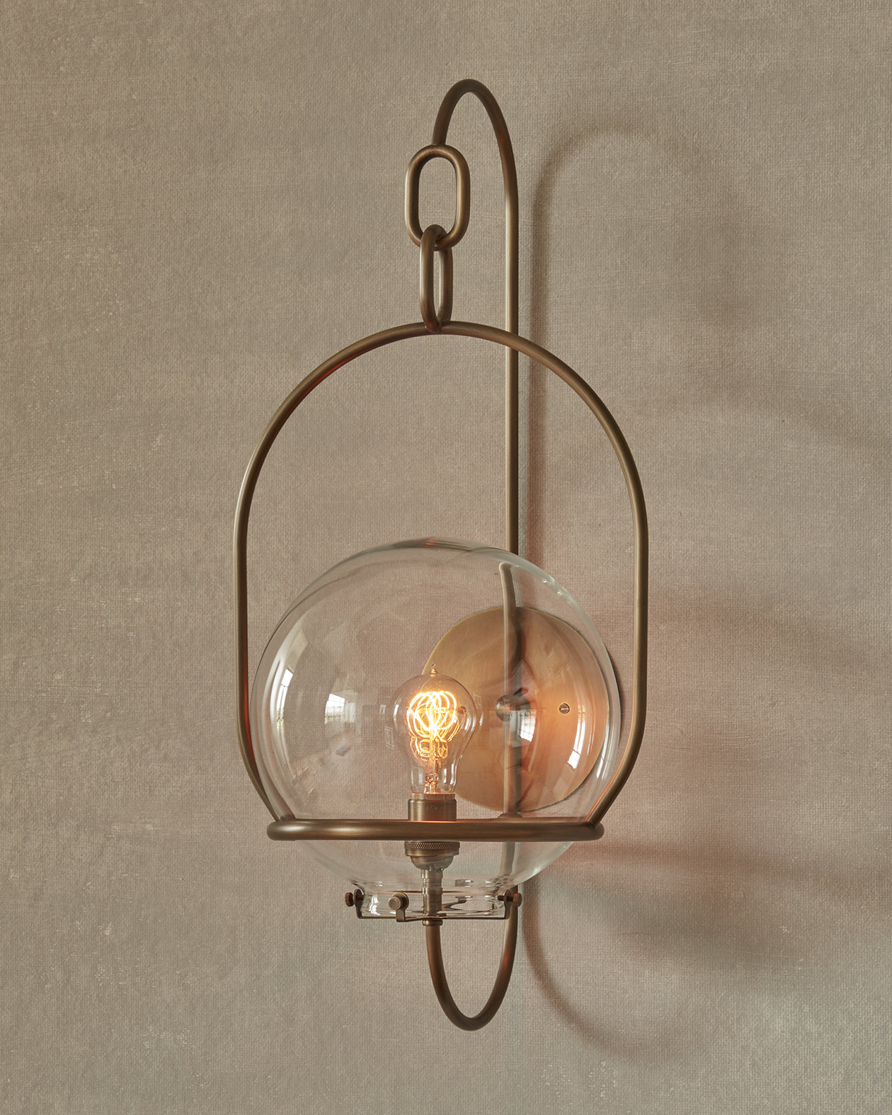 Robert True Ogden RTO Lighting - Large Emil Sconce - Brushed Satin Nickel - 10" Clear Glass Globe#finish_antique-brass