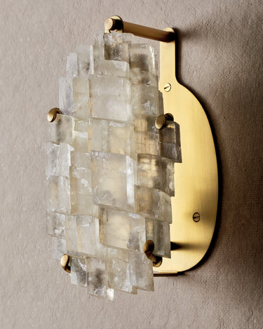 Robert True Ogden RTO Lighting - Monroe Icelandic Spar Wall Sconce - Hardwired - Brushed Satin Brass Backplate and Armature
