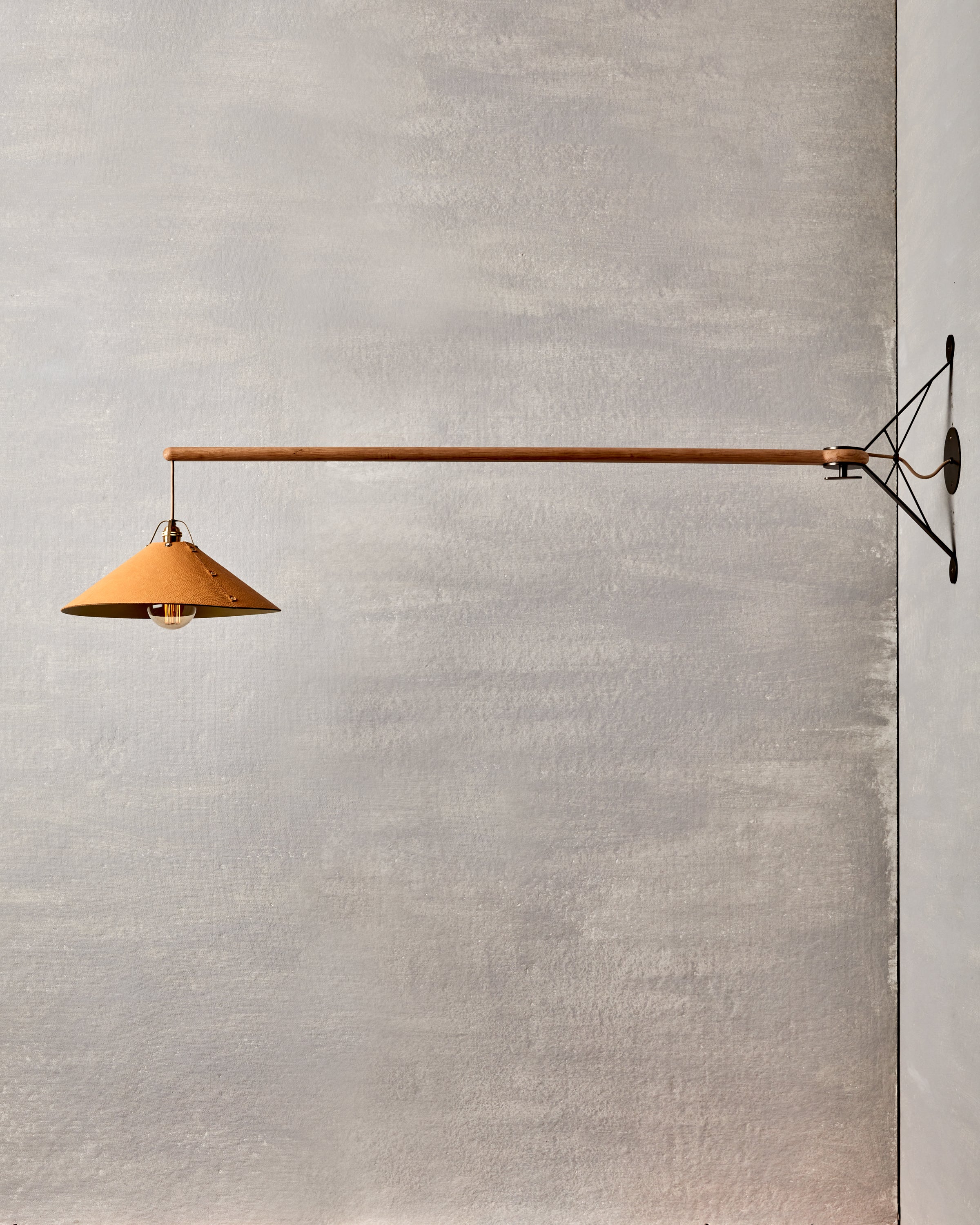 Robert True Ogden RTO Lighting - Yaffa Swing Arm Sconce Extra Large - Natural Leather Shade#leather-shade_natural