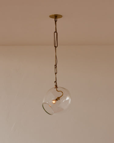 Robert True Ogden RTO Lighting - Large Lou Pendant - Clear Glass Globe - Tumbled Brass Hand Bent Chain#glass_clear-glass