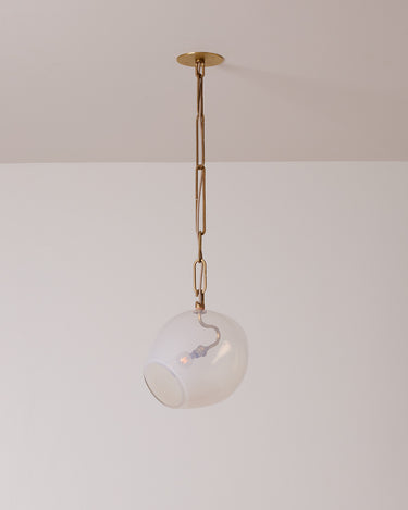 Robert True Ogden RTO Lighting - Large Lou Pendant - Opal Glass Globe - Tumbled Brass Hand Bent Chain#glass_opal-glass
