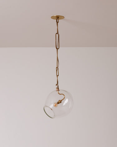 Robert True Ogden RTO Lighting - Large Lou Pendant - Clear Glass Globe - Tumbled Brass Hand Bent Chain#glass_clear-glass