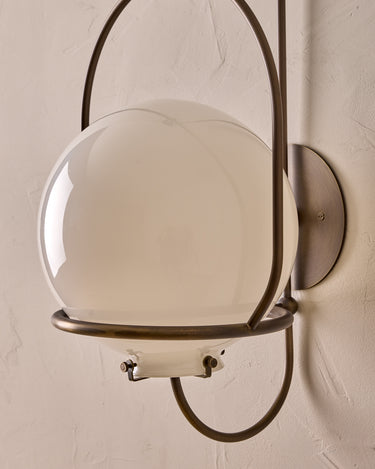 Robert True Ogden RTO Lighting - Large Emil Sconce - Brushed Satin Nickel - 10" Milk Glass Globe#finish_antique-brass #glass_milk-glass