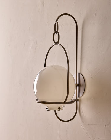 Robert True Ogden RTO Lighting - Large Emil Sconce - Brushed Satin Nickel - 10" Milk Glass Globe#finish_antique-brass #glass_milk-glass