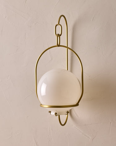 Robert True Ogden RTO Lighting - Large Emil Sconce - Brushed Satin Brass - 10" Clear Milk Globe#finish_brushed-satin-brass #glass_milk-glass