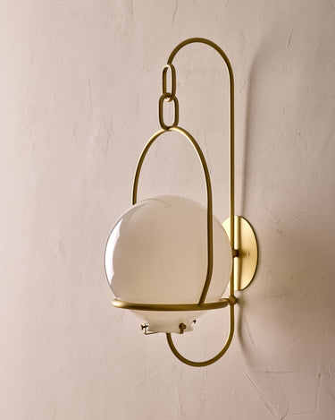 Robert True Ogden RTO Lighting - Large Emil Sconce - Brushed Satin Brass - 10" Clear Milk Globe#finish_brushed-satin-brass #glass_milk-glass