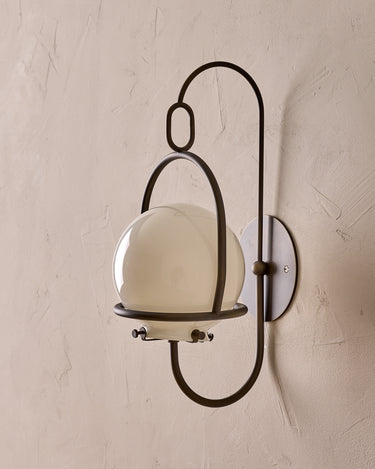 Robert True Ogden RTO Lighting - Small Emil Lantern Sconce - Oil Rubbed Brass - 6" Milk Glass Globe#finish_oil-rubbed-brass #glass_milk-glass