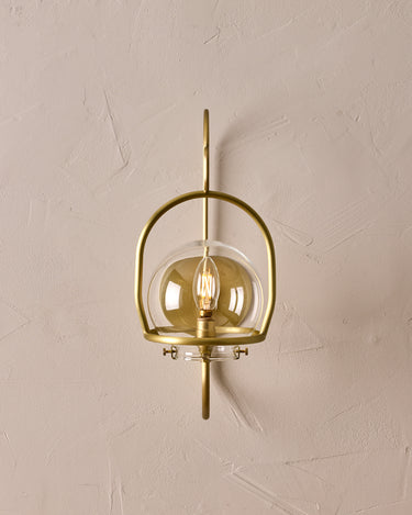 Robert True Ogden RTO Lighting - Small Emil Lantern Sconce - Brushed Satin Brass - 6" Clear Glass Globe#finish_brushed-satin-brass #glass_clear-glass