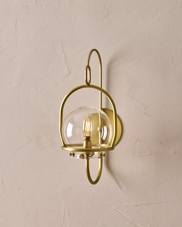 Robert True Ogden RTO Lighting - Small Emil Lantern Sconce - Brushed Satin Brass - 6" Clear Glass Globe#finish_brushed-satin-brass #glass_clear-glass