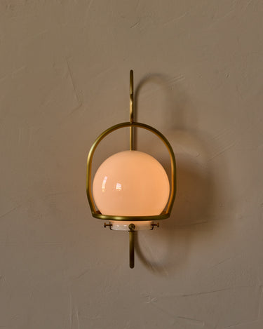 Robert True Ogden RTO Lighting - Small Emil Lantern Sconce - Brushed Satin Brass - 6" Clear Glass Globe#finish_brushed-satin-brass #glass_milk-glass