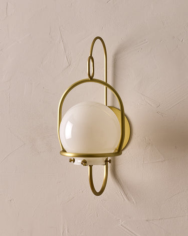 Robert True Ogden RTO Lighting - Small Emil Lantern Sconce - Brushed Satin Brass - 6" Clear Glass Globe#finish_brushed-satin-brass #glass_milk-glass