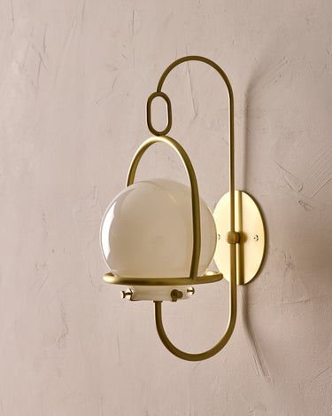 Robert True Ogden RTO Lighting - Small Emil Lantern Sconce - Brushed Satin Brass - 6" Clear Glass Globe#finish_brushed-satin-brass #glass_milk-glass