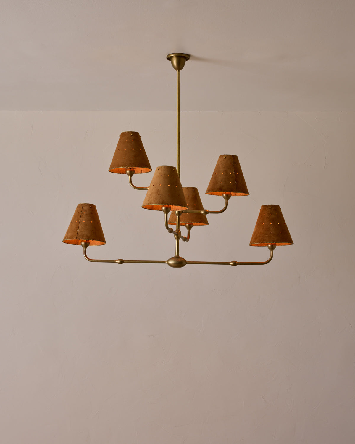 Robert True Ogden RTO Lighting Tulip Chandelier 36 inch Width - Saddle Suede#shade-color_saddle