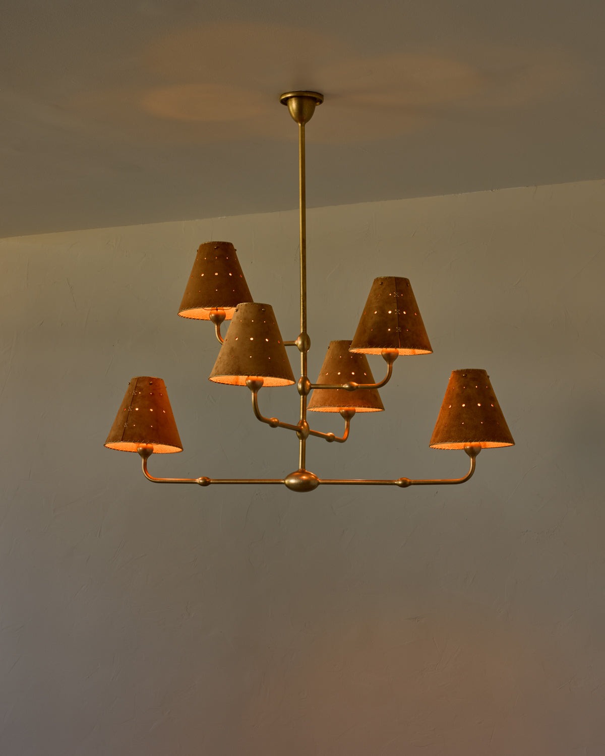 Robert True Ogden RTO Lighting Tulip Chandelier 36 inch Width - Saddle Suede#shade-color_saddle