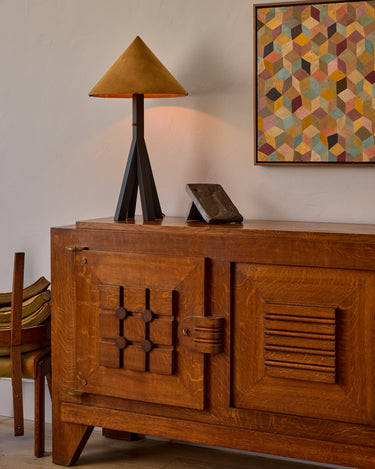 Robert True Ogden RTO Lighting Anouck Table Lamp  - Dark Wash Maple#wood-finish_dark-wash-maple #shade-color_camel