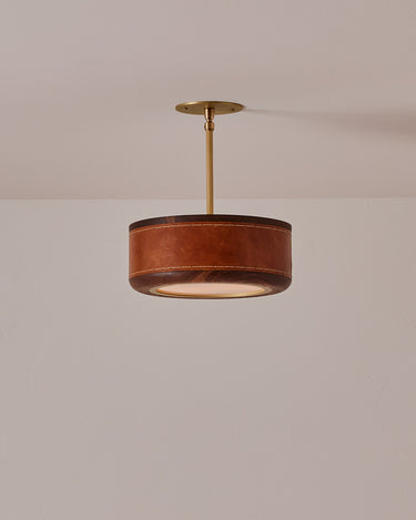 Robert True Ogden RTO Lighting 12" Nura Ceiling Fixture Pendant - Cognac Leather#leather_cognac-leather
