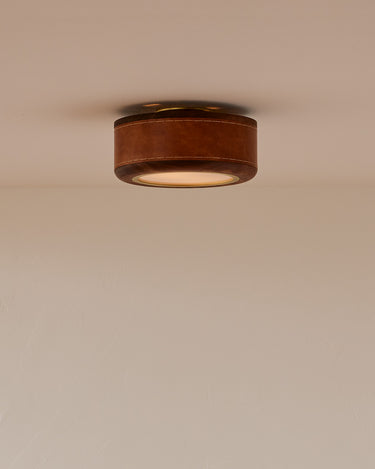 Robert True Ogden RTO Lighting 12" Nura Ceiling Fixture Pendant - Cognac Leather#leather_cognac-leather