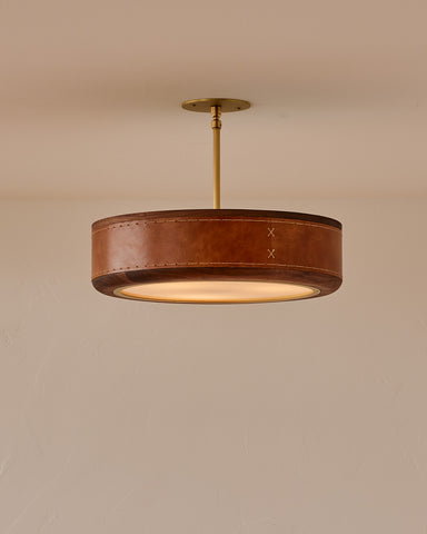 Robert True Ogden RTO Lighting 16" Nura Ceiling Fixture Pendant - Cognac Leather#leather_cognac