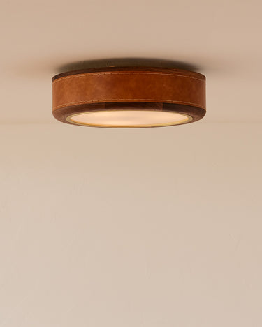 Robert True Ogden RTO Lighting 18" Nura Ceiling Fixture Pendant - Cognac Leather - Surface Mount#leather_cognac-leather