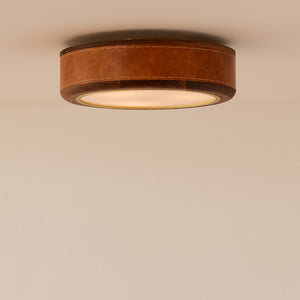Robert True Ogden RTO Lighting 16" Nura Ceiling Fixture Pendant - Cognac Leather - Surface Mount#leather_cognac