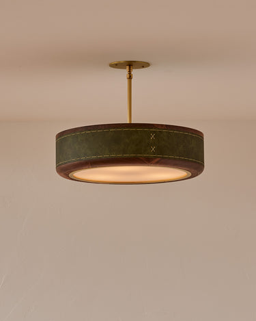 Robert True Ogden RTO Lighting 18" Nura Ceiling Fixture Pendant - Juniper Leather#leather_juniper-leather