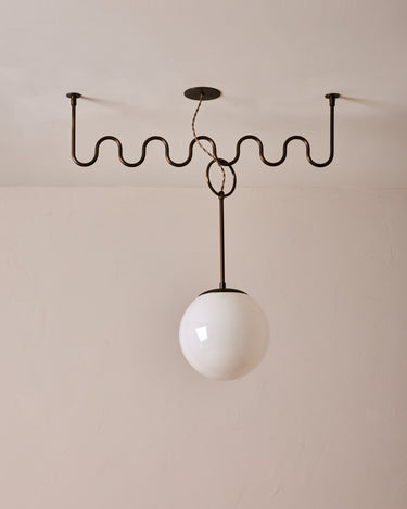 Robert True Ogden RTO Lighting 36" Cecil Adjustable Ceiling Light Chandelier - Antique Brass - One 12 Inch Milk Glass Globes#finish-glass-globe_antique-brass-milk-glass-globe