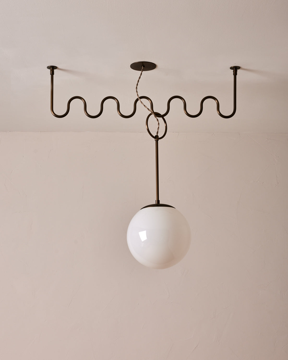 Robert True Ogden RTO Lighting 36" Cecil Adjustable Ceiling Light Chandelier - Antique Brass - One 12 Inch Milk Glass Globes#finish_antique-brass