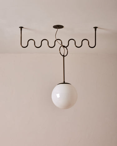 Robert True Ogden RTO Lighting 36" Cecil Adjustable Ceiling Light Chandelier - Antique Brass - One 12 Inch Milk Glass Globes#finish_antique-brass