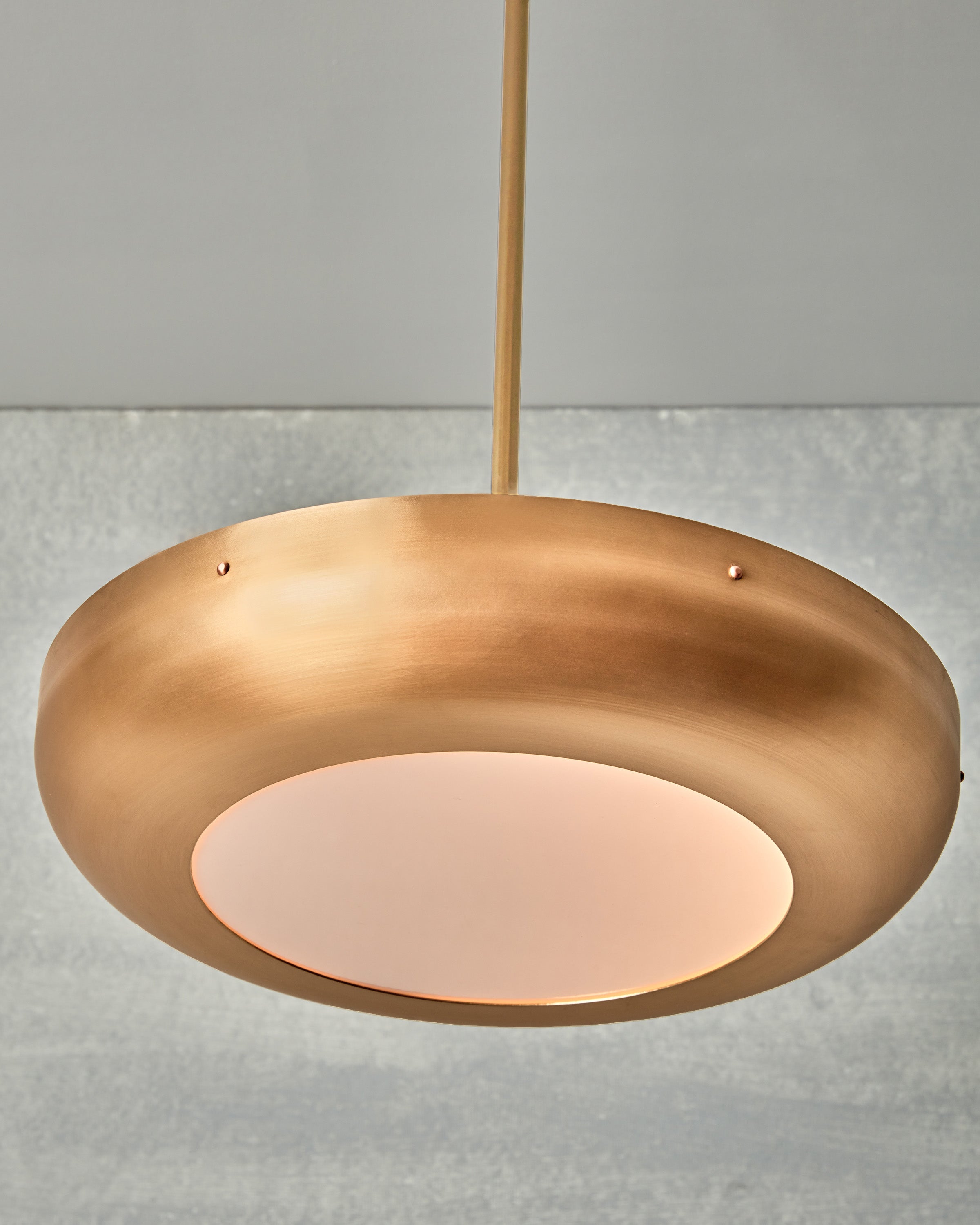 Robert True Ogden RTO Lighting - 16" Lucille Pendant - Milk Glass Diffuser - Brushed Satin Bronze Shade with Oil Satin Brass Pole#shade-finish_brushed-satin-bronze