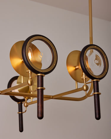 Robert True Ogden RTO Lighting Alice Chandelier Eight Arm - Clear Glass - Dark Ash Lens Holder - Brushed Satin Brass#finish_dark-wash-ash-brushed-satin-brass #glass_clear-glass
