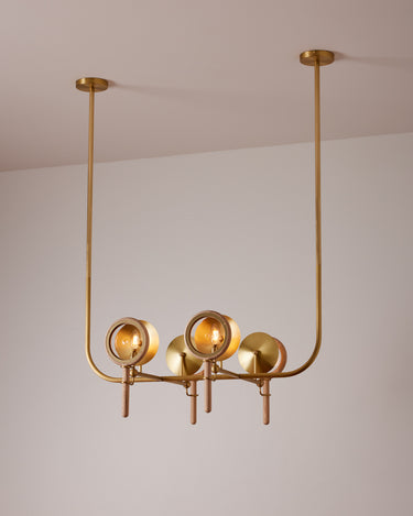 Robert True Ogden RTO Lighting Alice Chandelier Four Arm - Clear Glass - Ash Lens Holder - Brushed Satin Brass#finish_natural-ash-brushed-satin-brass #glass_clear-glass