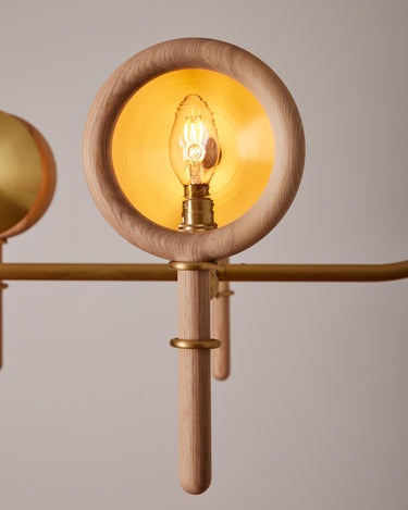 Robert True Ogden RTO Lighting Alice Chandelier Eight Arm - Clear Glass - Ash Lens Holder - Brushed Satin Brass#finish_natural-ash-brushed-satin-brass #glass_clear-glass