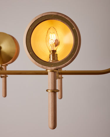 Robert True Ogden RTO Lighting Alice Chandelier Eight Arm - Clear Glass - Ash Lens Holder - Brushed Satin Brass#finish_natural-ash-brushed-satin-brass #glass_clear-glass