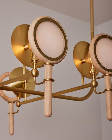 Robert True Ogden RTO Lighting Alice Chandelier Eight Arm - Opal Glass - Ash Lens Holder - Brushed Satin Brass#finish_natural-ash-brushed-satin-brass #glass_opal-glass