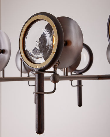 Robert True Ogden RTO Lighting  Alice Chandelier Eight Arm - Clear Glass - Dark Ash Lens Holder - Oil Rubbed Brass#finish_dark-wash-ash-oil-rubbed-brass #glass_clear-glass