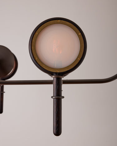 Robert True Ogden RTO Lighting Alice Chandelier Eight Arm - Opal Glass - Dark Ash Lens Holder - Oil Rubbed Brass - Close Up#finish_dark-wash-ash-oil-rubbed-brass #glass_opal-glass