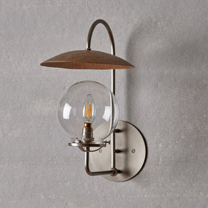Robert True Ogden RTO Lighting - Mia Wall Sconce - Hammered Brushed Satin Bronze Shade - Brushed Satin Nickel  Backplate and Armature - Clear Glass Globe#finish_brushed-satin-nickel-with-hammered-satin-bronze