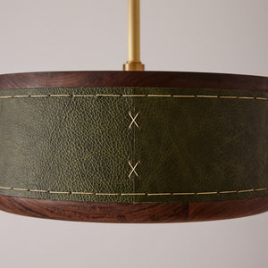 Robert True Ogden RTO Lighting 12" Nura Ceiling Fixture Pendant - Juniper Leather - Close up of stitching#leather_juniper 