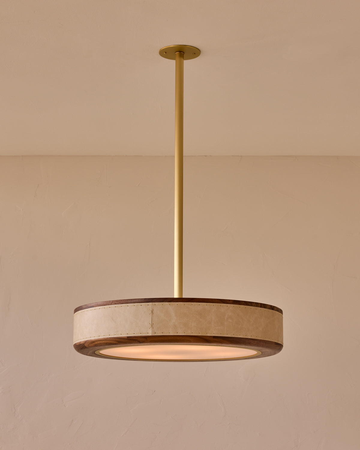 Robert True Ogden RTO Lighting 24" Nura Ceiling Fixture Pendant - Au Lait Leather#leather_au-lait-leather
