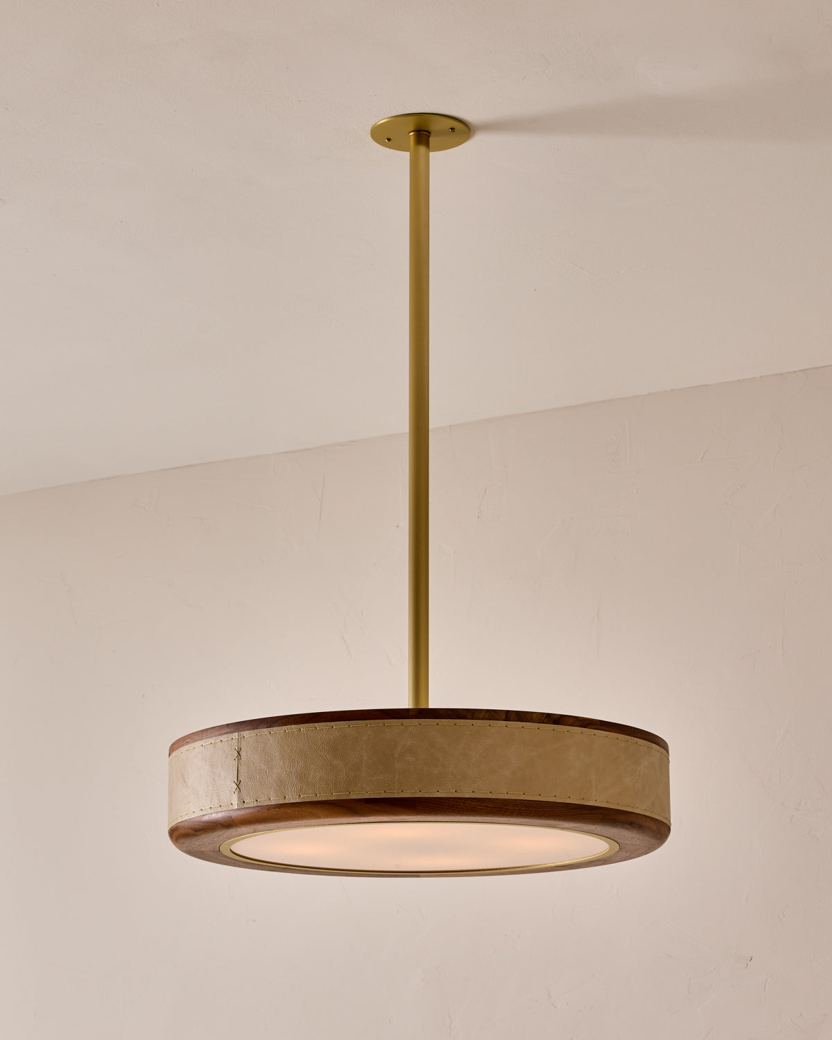 Robert True Ogden RTO Lighting 24" Nura Ceiling Fixture Pendant - Au Lait Leather#leather_au-lait-leather