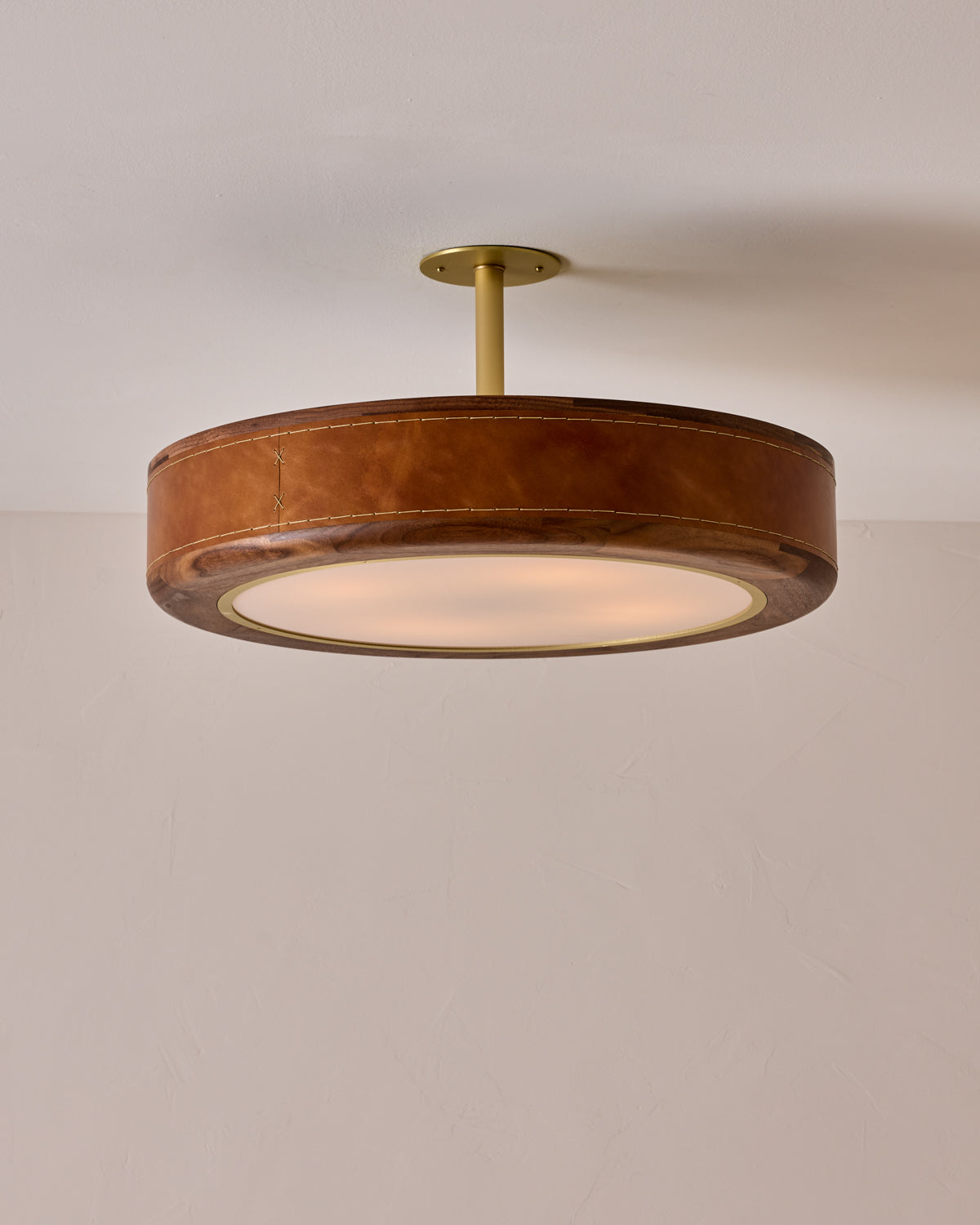 Robert True Ogden RTO Lighting 24" Nura Ceiling Fixture Pendant - Cognac Leather#leather_cognac-leather