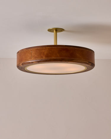 Robert True Ogden RTO Lighting 24" Nura Ceiling Fixture Pendant - Cognac Leather#leather_cognac-leather