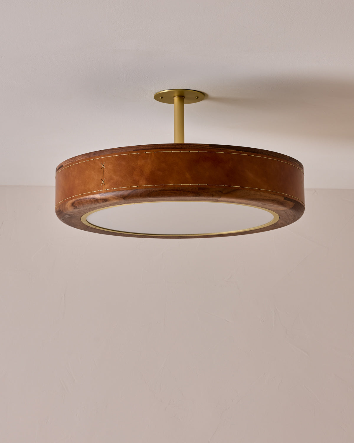 Robert True Ogden RTO Lighting 24" Nura Ceiling Fixture Pendant - Cognac Leather#leather_cognac-leather