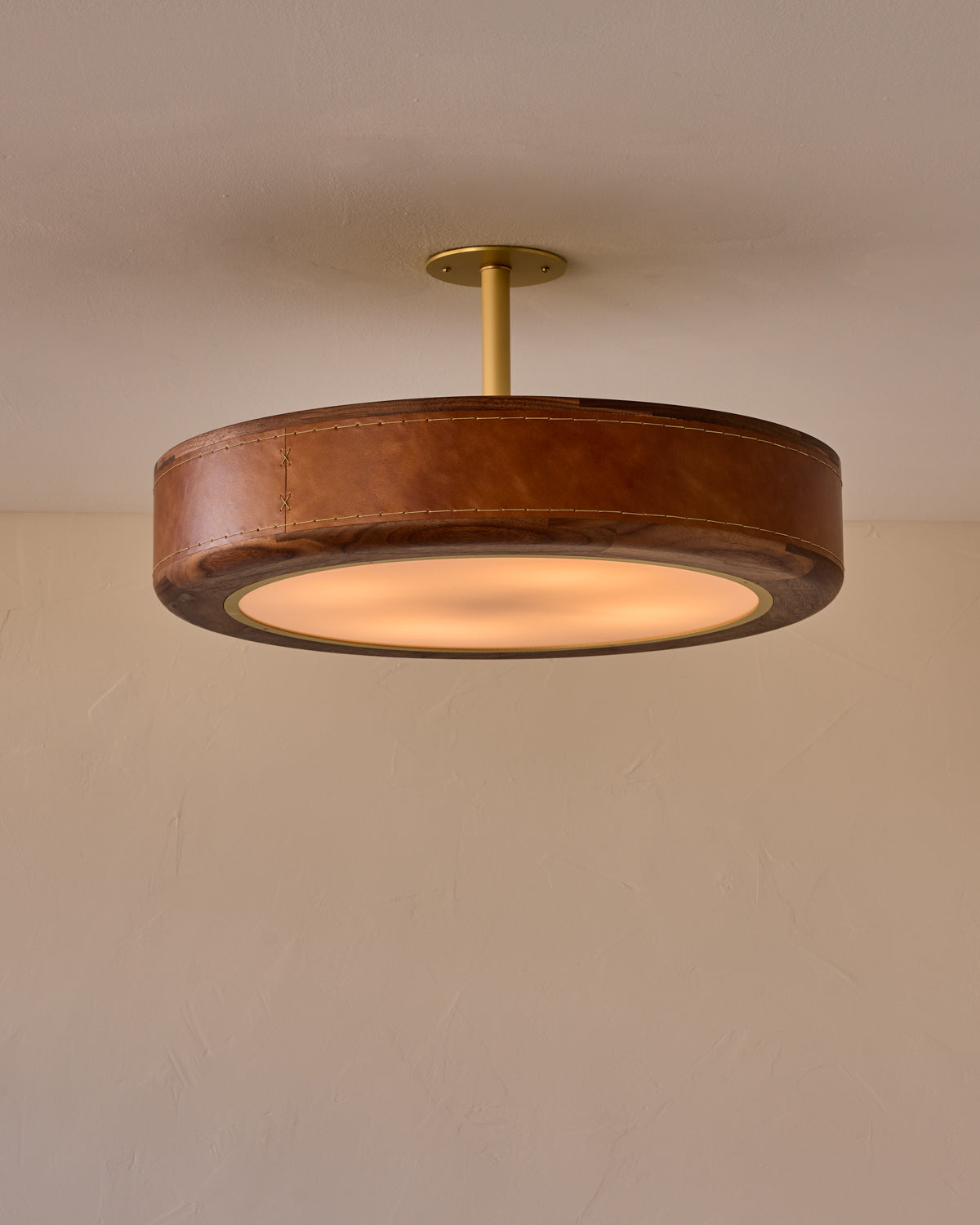 Robert True Ogden RTO Lighting 24" Nura Ceiling Fixture Pendant - Cognac Leather#leather_cognac-leather