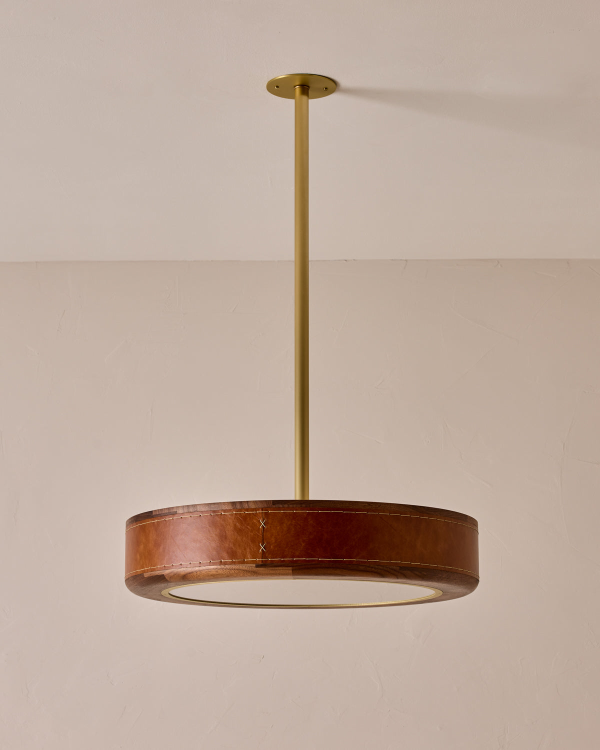 Robert True Ogden RTO Lighting 24" Nura Ceiling Fixture Pendant - Cognac Leather#leather_cognac-leather