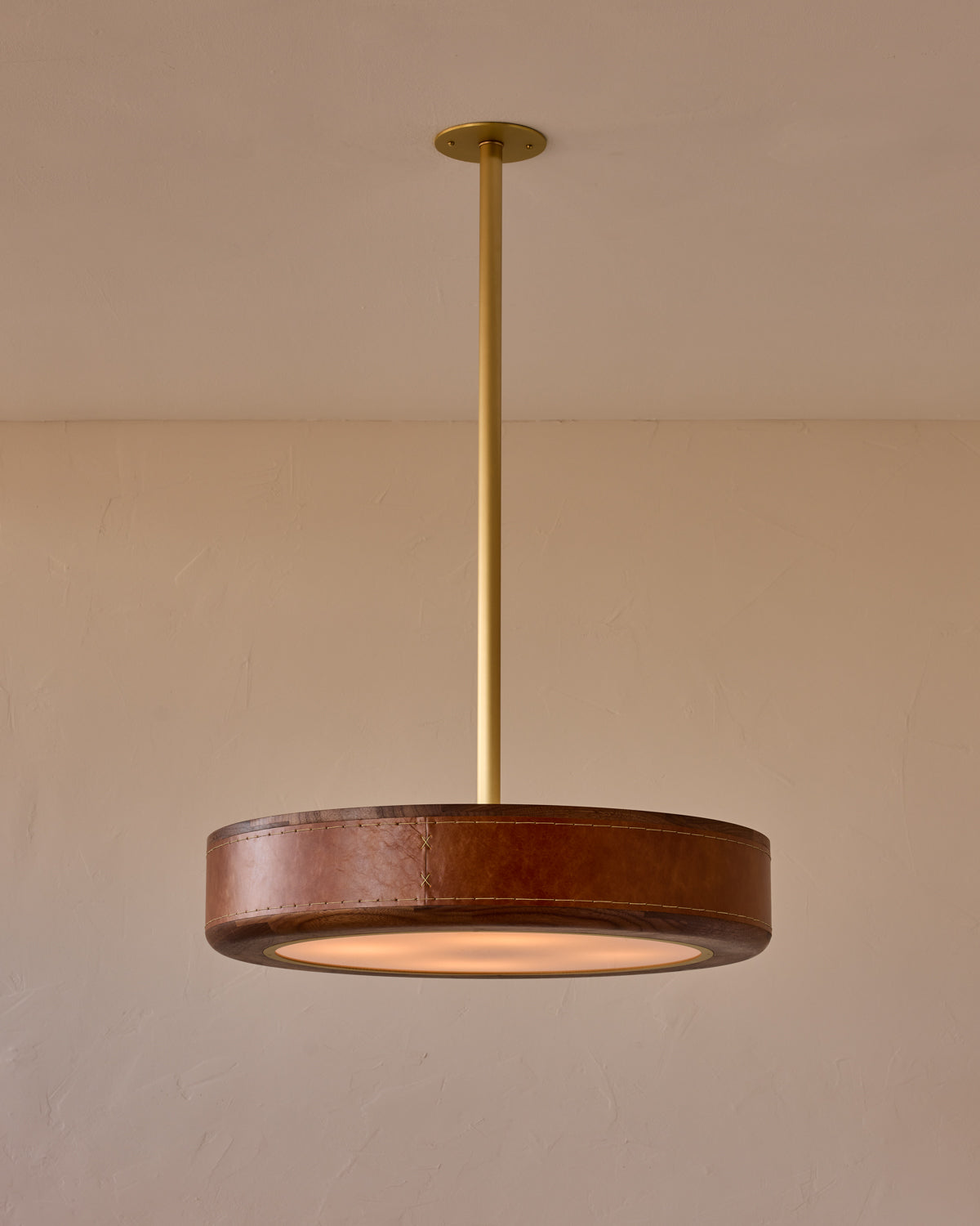 Robert True Ogden RTO Lighting 24" Nura Ceiling Fixture Pendant - Cognac Leather#leather_cognac-leather