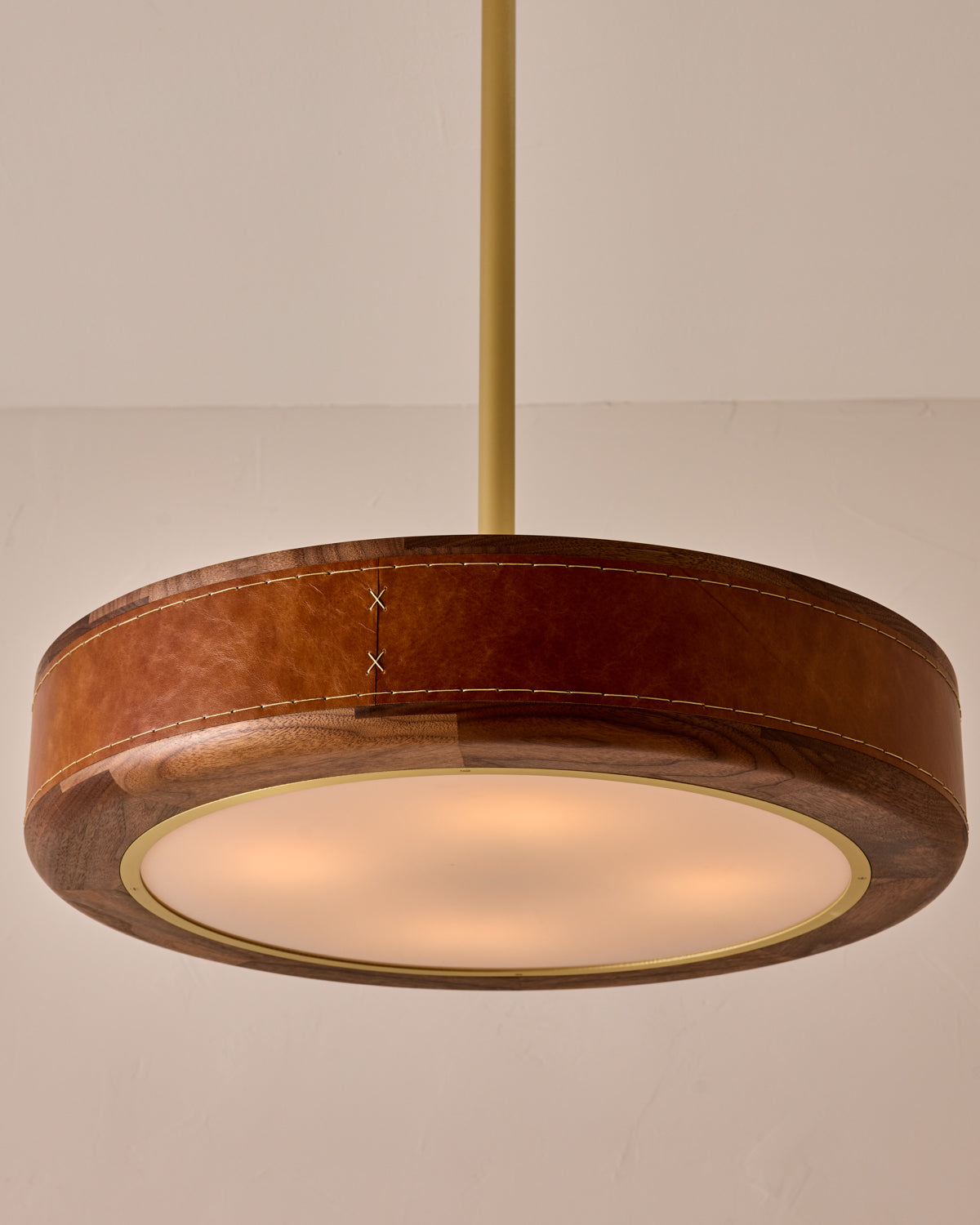 Robert True Ogden RTO Lighting 24" Nura Ceiling Fixture Pendant - Cognac Leather#leather_cognac-leather