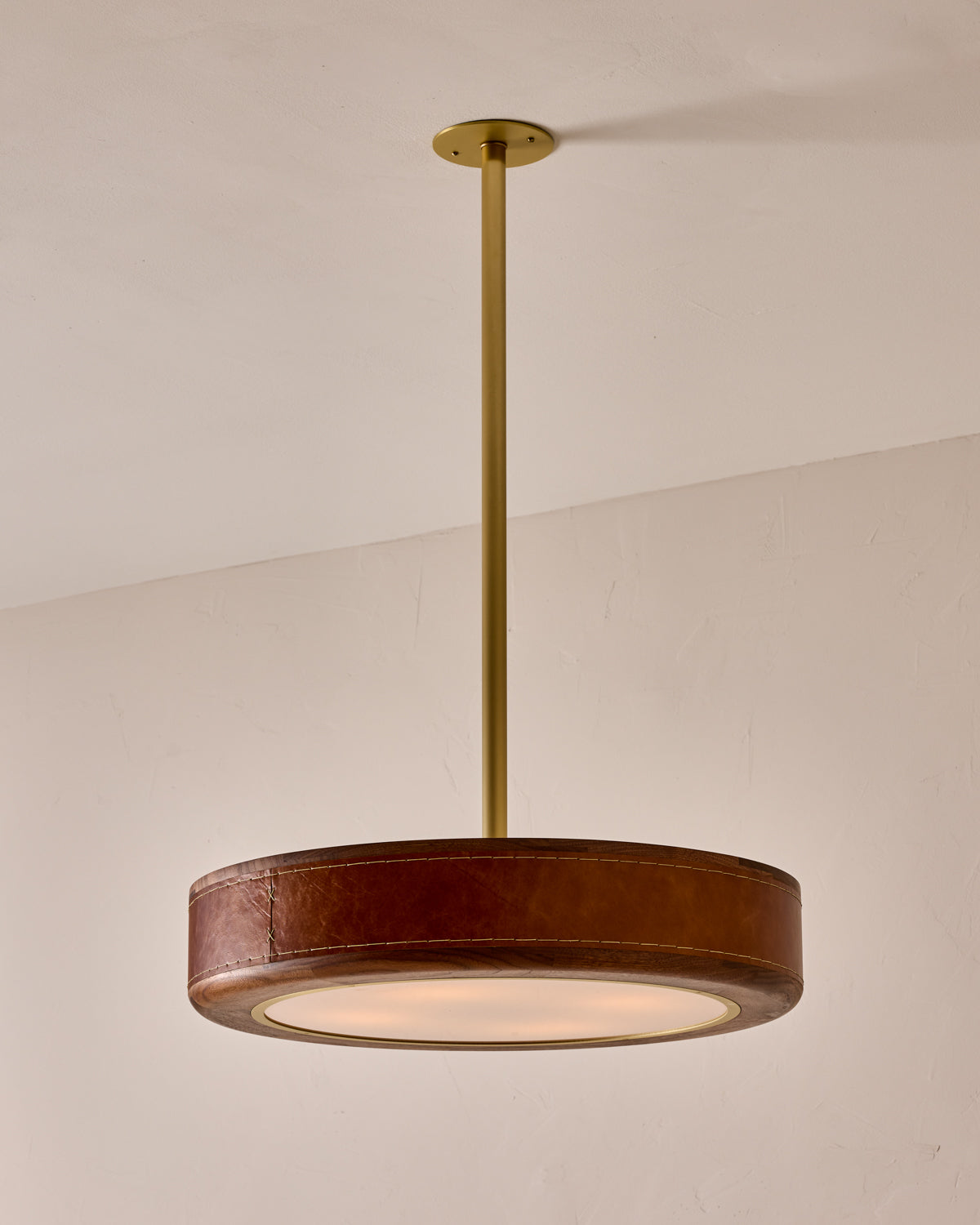 Robert True Ogden RTO Lighting 24" Nura Ceiling Fixture Pendant - Cognac Leather#leather_cognac-leather
